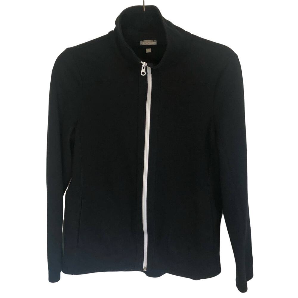 T by Talbots Women's Small Black Zip-Up Jacket White Details Lightweight Pockets
